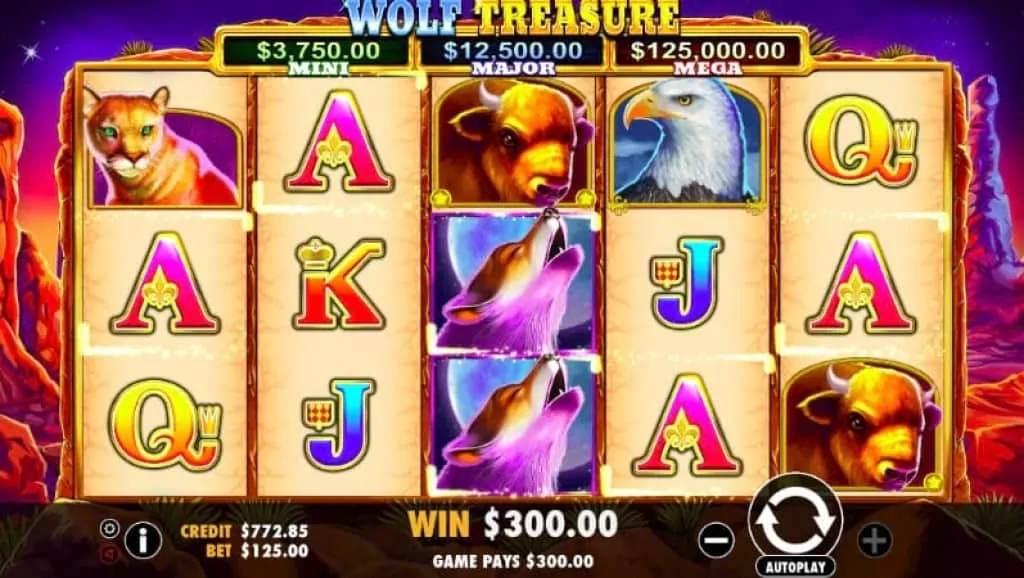 100 free spins wolf treasure