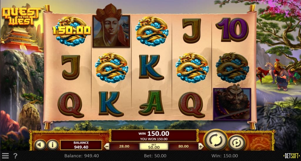 Playing Quest to the West Pokie by BetSoft at DuckyLuck Casino