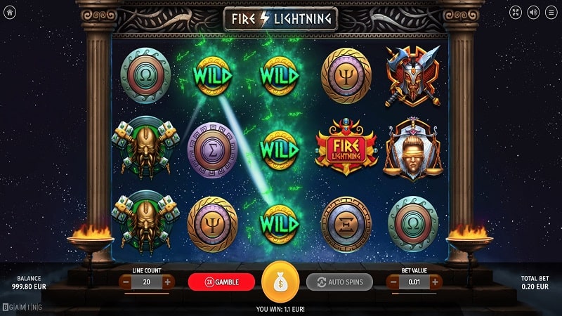 Screenshot of Free Spins on Fire Lightning Pokie by Bgaming